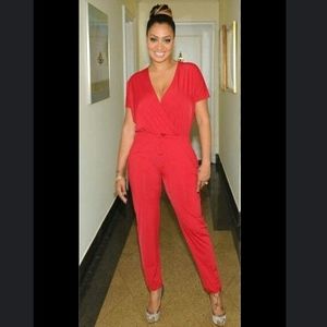 Jumpsuit Red V-Neckline  Kardashian Kollection Size S